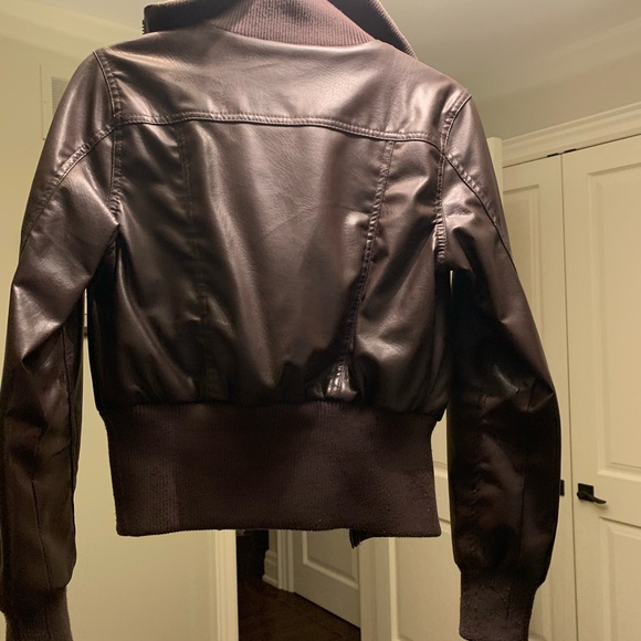 Size M chocolate brown faux leather moto jacket. - Picture 3 of 9